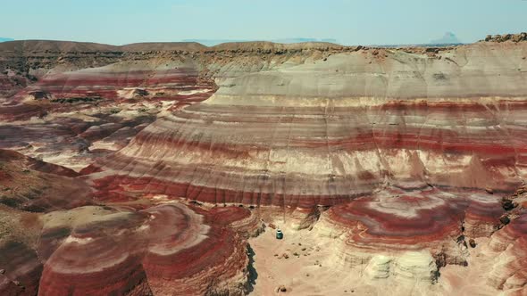 Bentonite Hills, Capitol Reef National Park At Daytime - aerial pullback