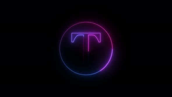 Neon Light T Text Intro Animation On Black Background