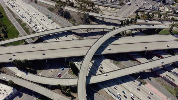 Drone footage of top view of Highway road junctions. 