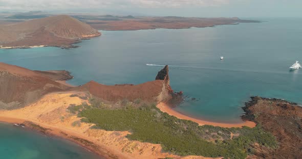 Island life aerial views with yachts in distance