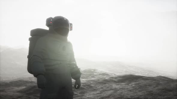 Astronaut on Another Planet with Dust and Fog