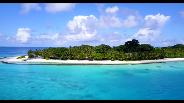 Aerial top view texture of luxury bay beach vacation by turquoise sea and white sand background of a