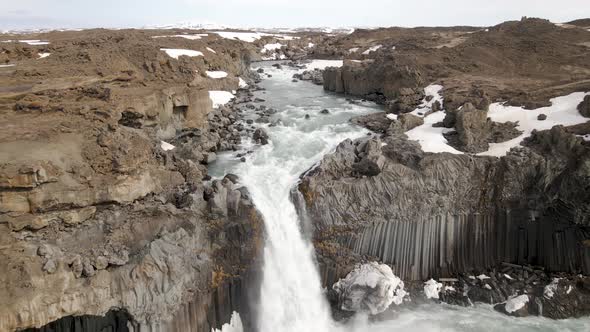 Big waterfall Aldeyjarfoss in North Iceland