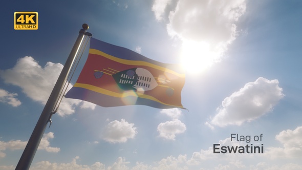 Eswatini Flag on a Flagpole V2 - 4K