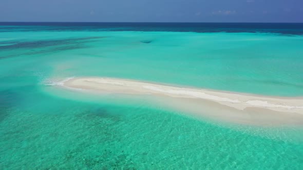 Aerial drone shot nature of beautiful bay beach wildlife by aqua blue sea and white sand background 