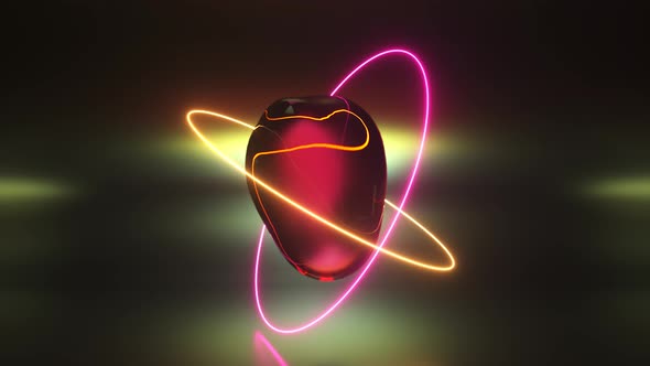 Abstract Background with Morphing Dark Spheres Illuminated By Neon Rings