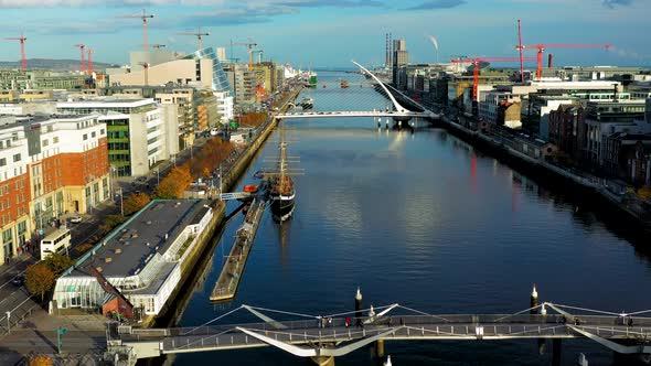 Liffey river in Dublin aerial view