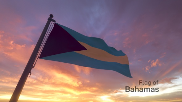 Bahamas Flag on a Flagpole V3