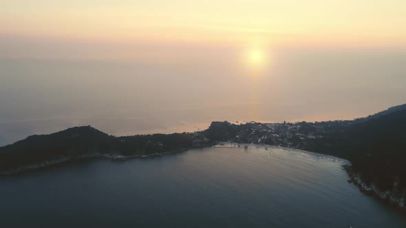 Aerial View Evening Harbor and Ocean