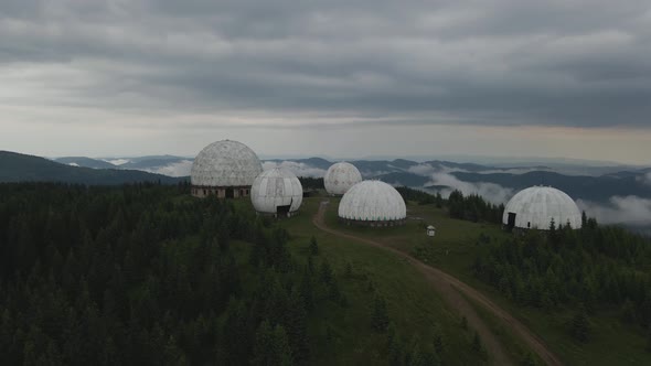 Cinematic fly over of abandoned USSR radar station in Carpathian mountains.