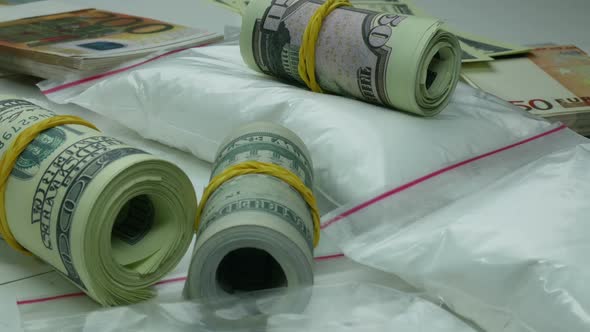 Illegal Money Profit Of The Drug Cartel From The Sale Of Cocaine And Narcotic Tablets
