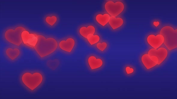 Flying Red Hearts Abstract Particles Blue Background Loop