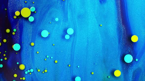 Beautiful Paint and Ink in Oil, Blue Colorful Bubbles. Abstract Colorful Paint.