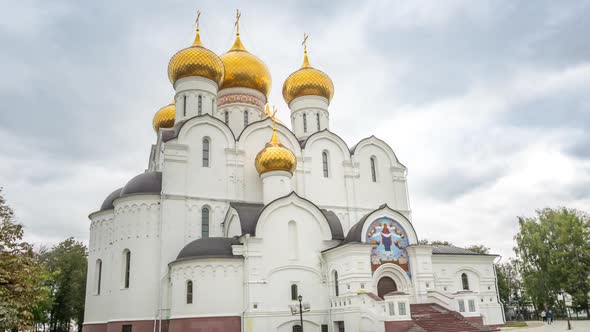 Russia, Yaroslavl, View of the Uspensky Cathedral on a cloudy day