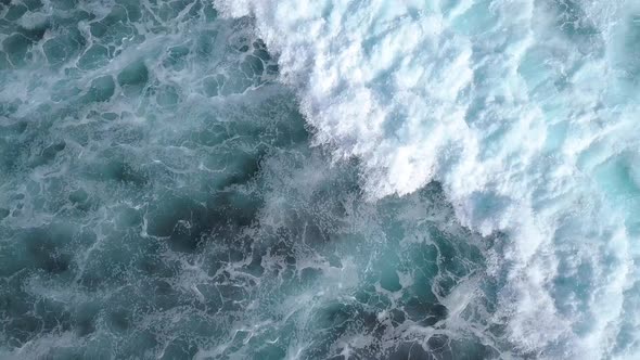 Big Ocean Waves Splashing and Making White Foam. Aerial Background