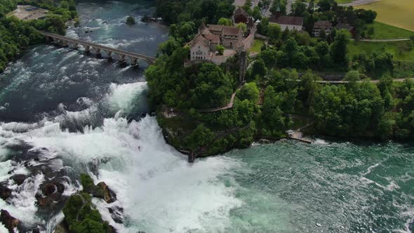 The Rhine Falls (Rheinfall), Laufen Castle and railway station in Switzerland