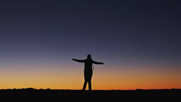 Silhouette of Happy Woman with Raised Arms Happiness Feeling Positive Emotions
