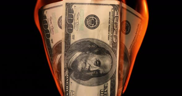 USA Dollar Bill Money Is Burning in the Fire the Concept of the Economic Crisis