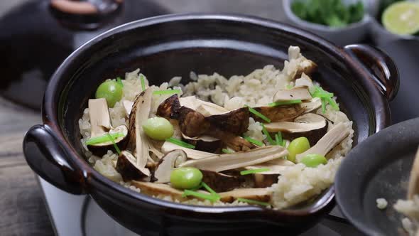 Matsutake Gohan( boiled rice with matsutake mushrooms ), Japanese autumn food