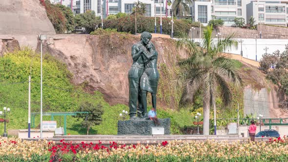 Statues in Chorrillos Park Timelapse View From the Beach in Lima Peru