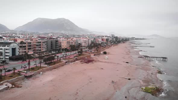 Tropical beach coastline from bird's eye view. 