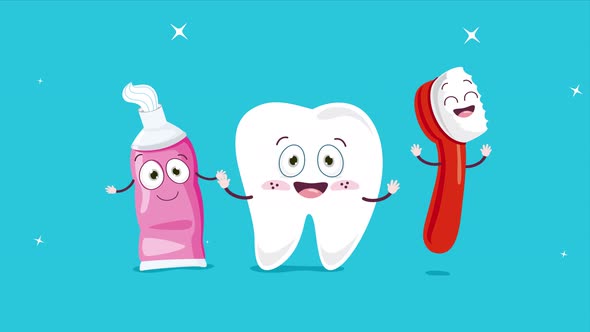 Brushing Teeth Concept With Cartoon Characters	