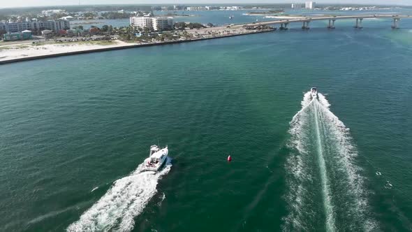 Luxury boat racing competition at gulf shores Alabama Ohio USA aerial