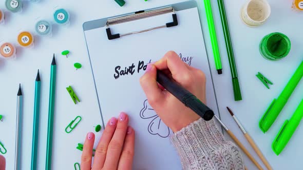 Female Hands Painting Greeting Card St Patricks Day