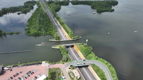 Aqueduct Veluwemeer Near Harderwijk Transport Asphalt Motorway Road for Traffic Crossing Underneath