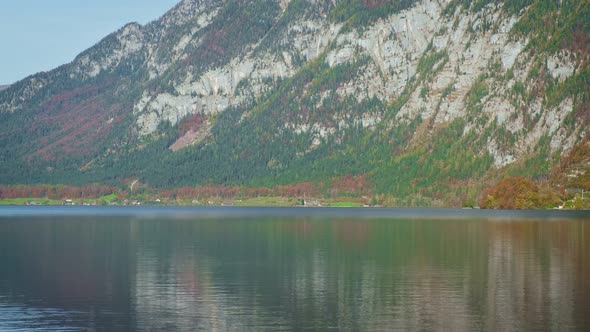 Autumn Fall in Famous Tourist Destination Serene Town Hallstatt in Austrian Mountains Alps