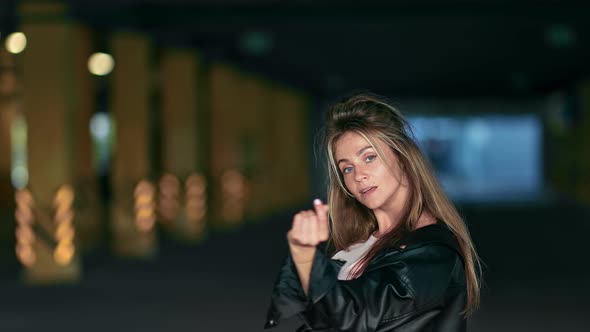 Happy Trendy Woman Street Dancer Performing Dance Movement