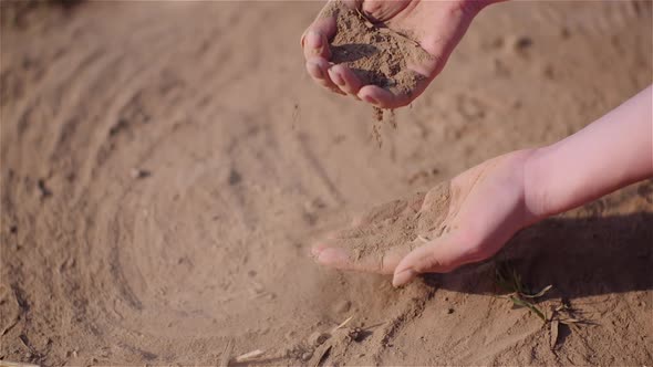 Farmer Touching Dirt in Hands Pouring Organic Soil