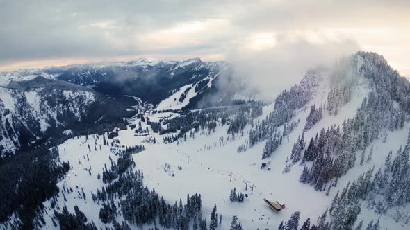 Over Chairlifts At Ski And Snowboard Winter Resort