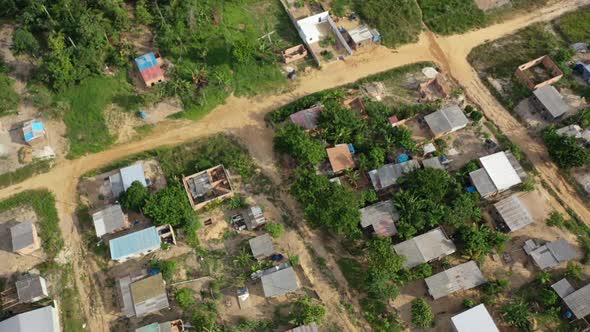 Birds eye aerial shot of an indigenous slum outside the city of Manaus, Brazil.