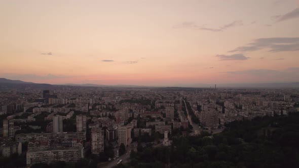 Aerial View of Light Pink Sunset Sky in Sofia Bulgaria