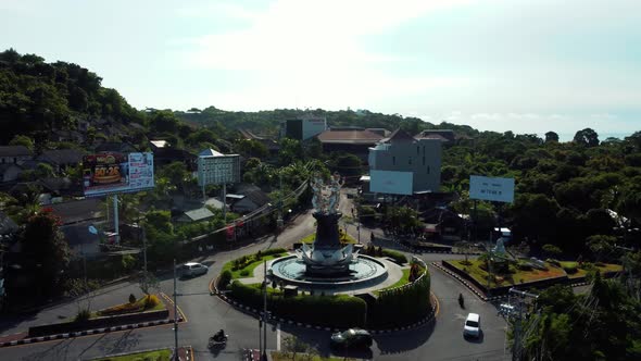 Dense Traffic Roundabout Panoramic Aerial