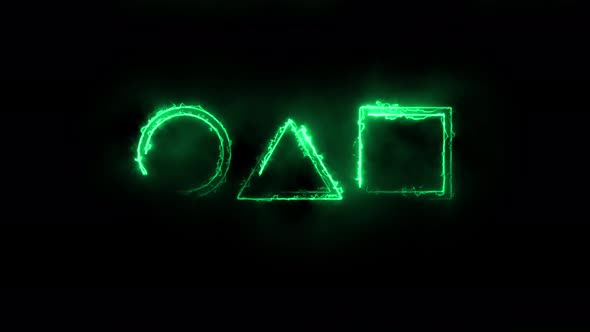 Abstract seamless circle, triangle, sqare outline animation. Animation of green electric neon