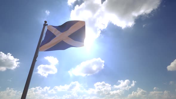 Scotland Flag on a Flagpole V4