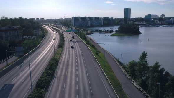 Aerial Drone Shot of the Bridge in Lauttasaari in Helsinki