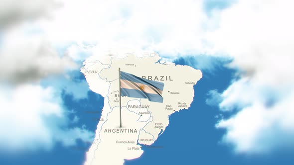Argentina Map And Flag With Clouds