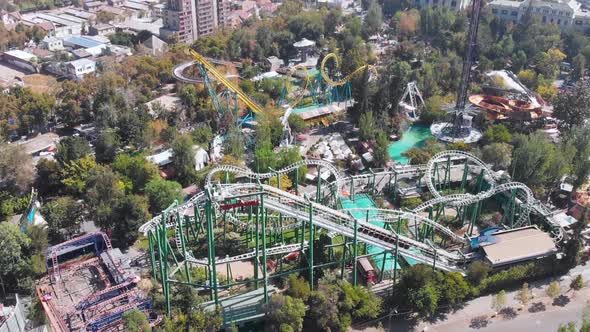 OHiggins Amusement Park Fantasilandia, Roller coaster Santiago Chile aerial view