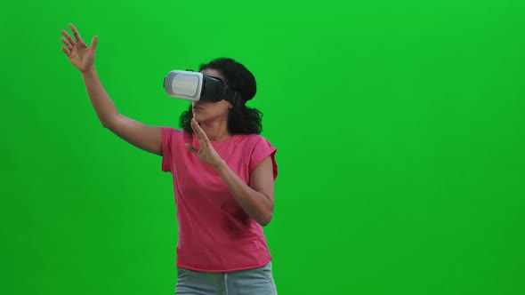 Portrait of Young Female African American with Virtual Reality Headset or 3d Glasses