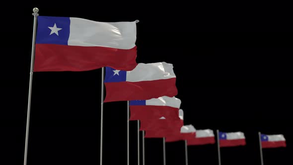 Chile Row Of Flags Animation Include Alpha Channel