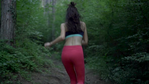  Jogging In A Forest Among Trees Young Woman 