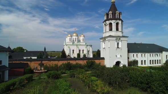 Drone View Around the Gilded Domes of the Church