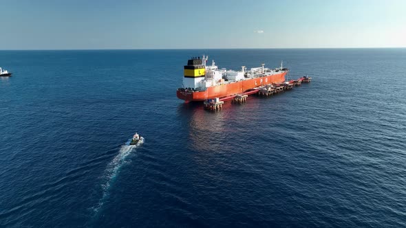 A gas tanker is anchored at sea aerial view 4 K