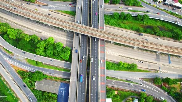 4K : Top view of Highway road junctions.