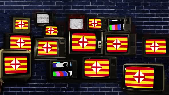 Flag of Province of Barcelona on Retro TV Wall.