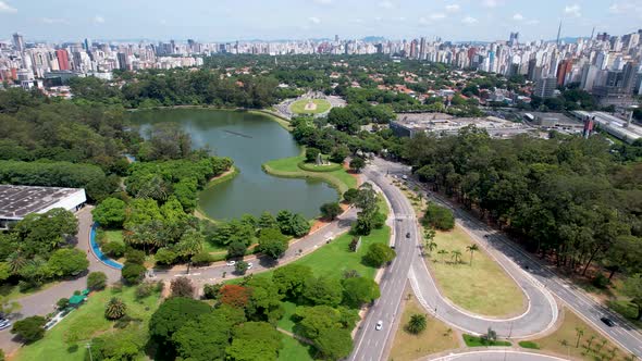 Cityscape of Sao Paulo Brazil. Stunning landscape of Ibirapuera park.