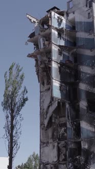 Vertical Video of a Destroyed House During the War in Ukraine